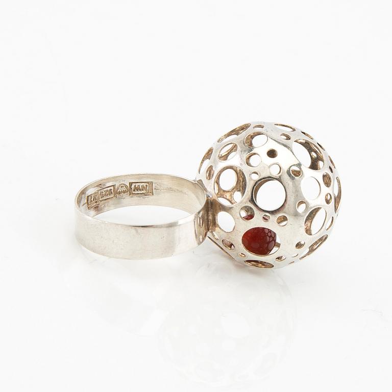 Liisa Vitali, ring and pendant "Leppäkerttu" silver, Westerback Helsinki 1974.
