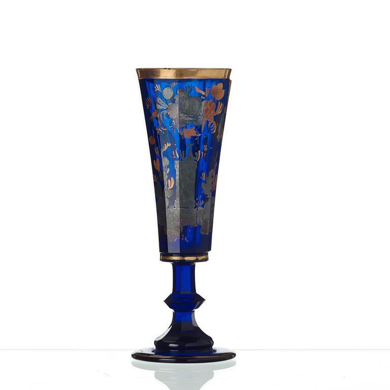 A Russian blue glass champagne flute, presumably imperial glass manufactory, St Petersburg, end of 18th Century.