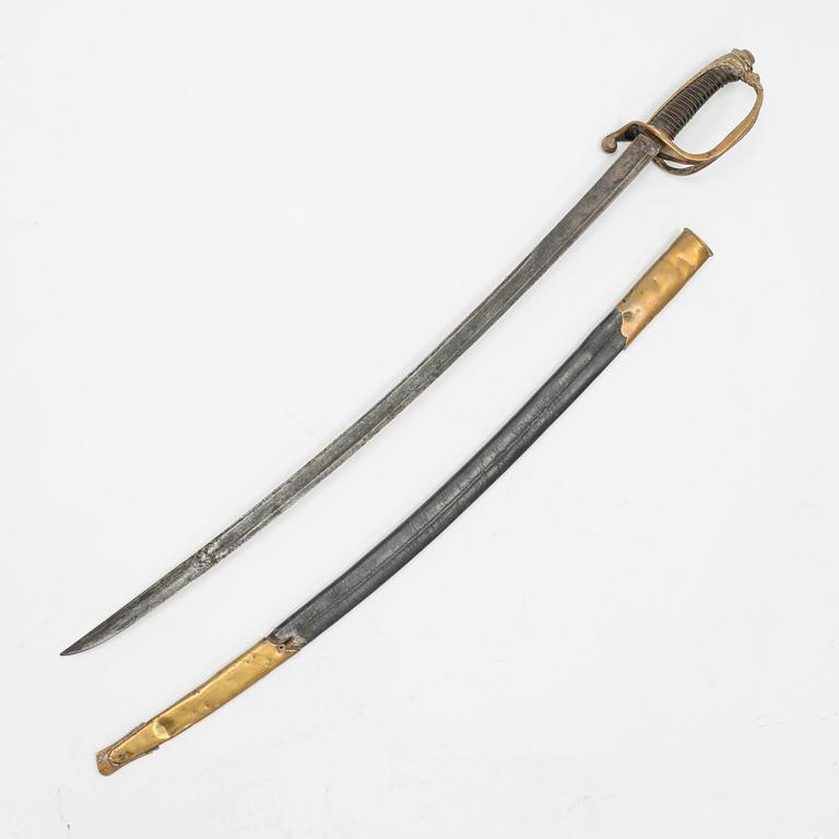 A Belgian sabre, 19th Century, with scabbard.