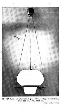 Hans Bergström, a pair of ceiling lamps, model "129", ateljé Lyktan, Sweden 1940-50s.