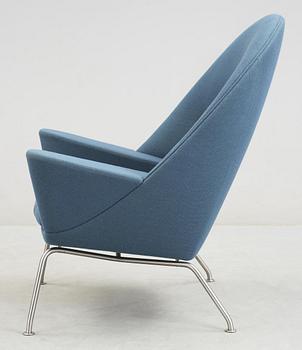 A Hans Wegner 'CH468' armchair, blue fabric, steel legs, Carl Hansen & Søn, Denmark.