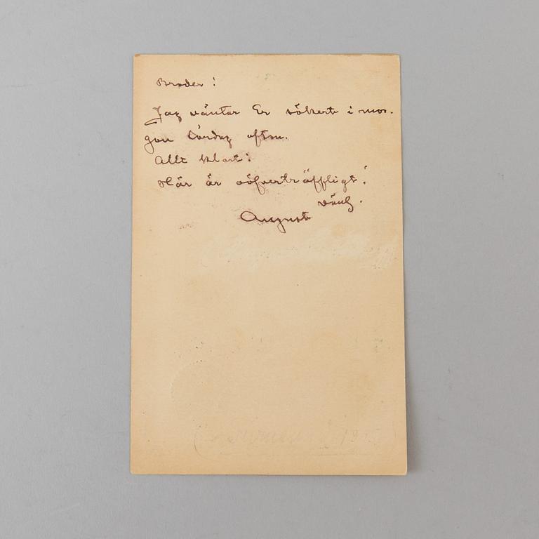 A post card signed by August Strindberg.