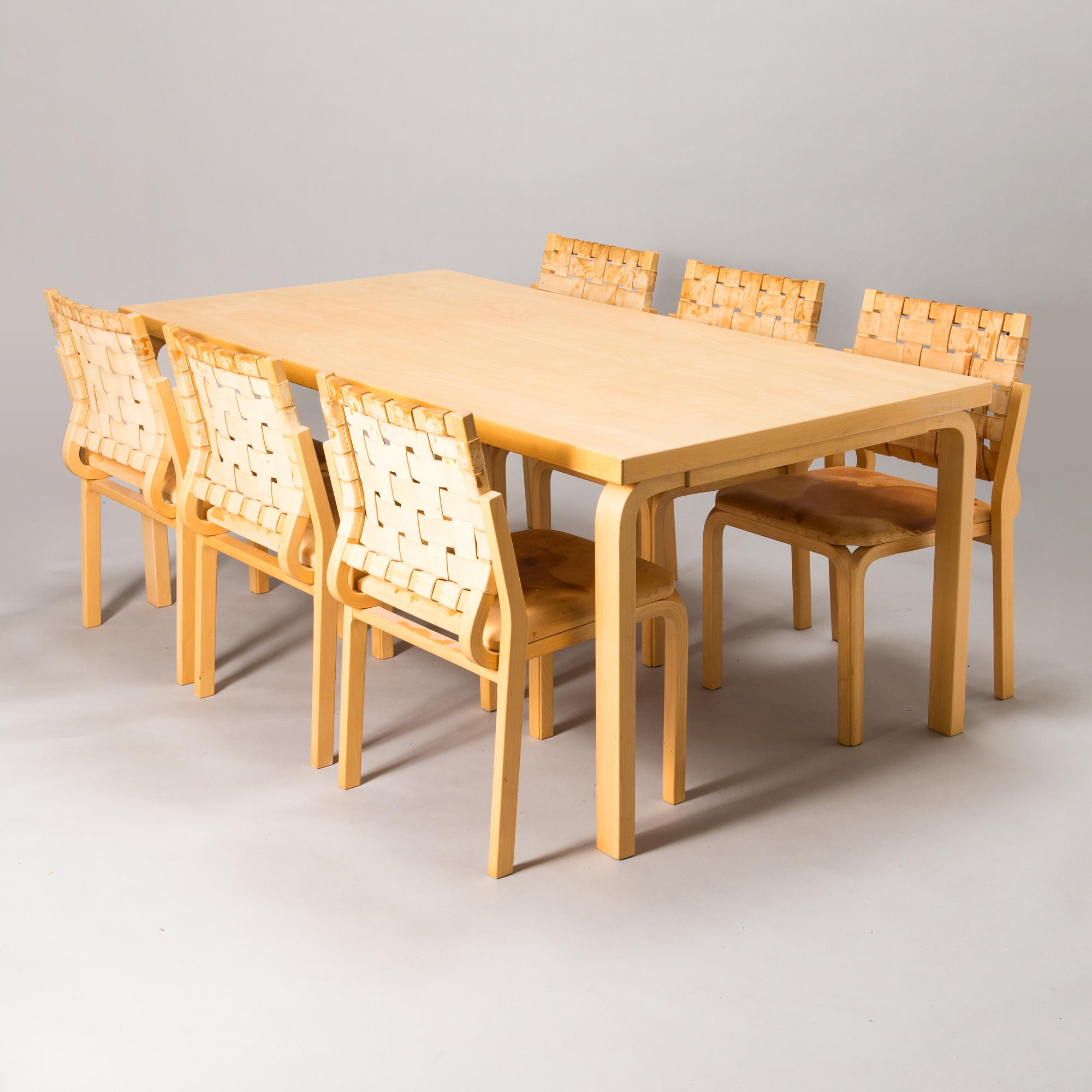 Alvar Aalto, A late 20th cenetury '83' table and six '612' chairs