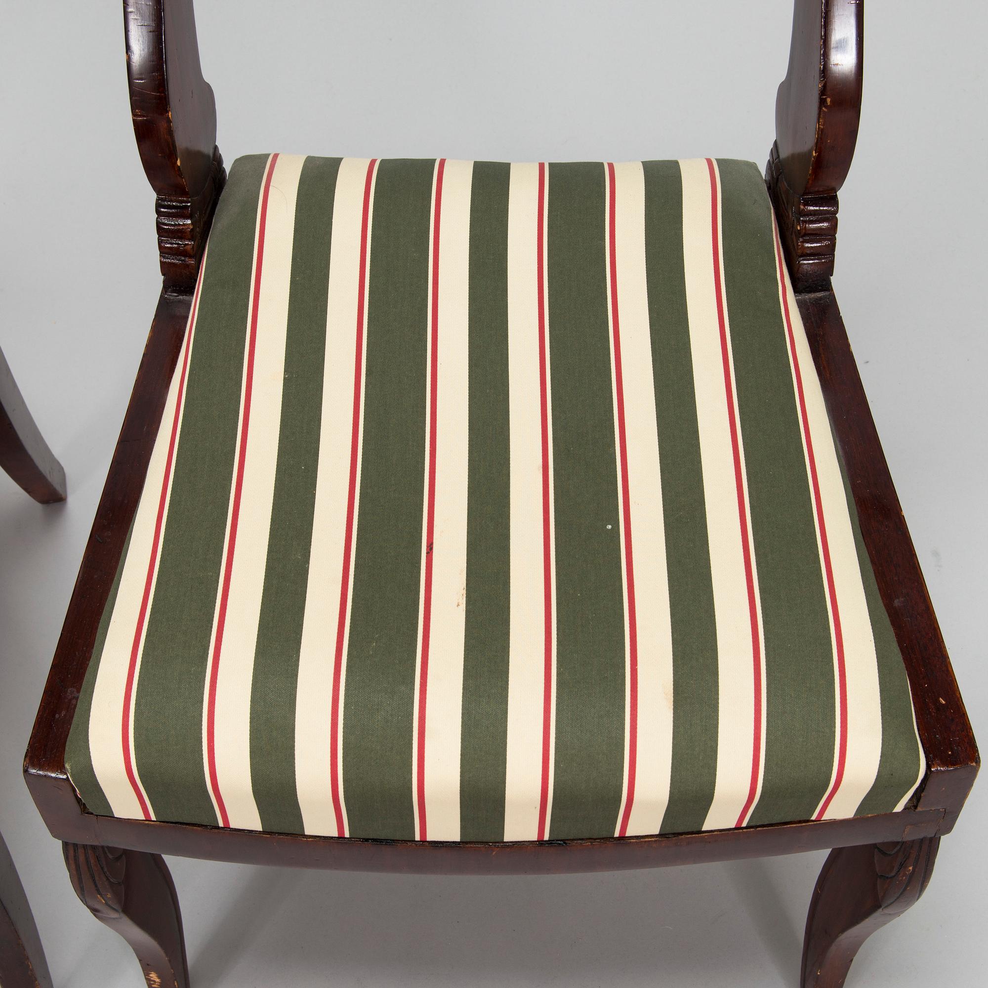 Seven mahogany veneered Empire style chairs, Russia / the Baltics, mid 19th century.