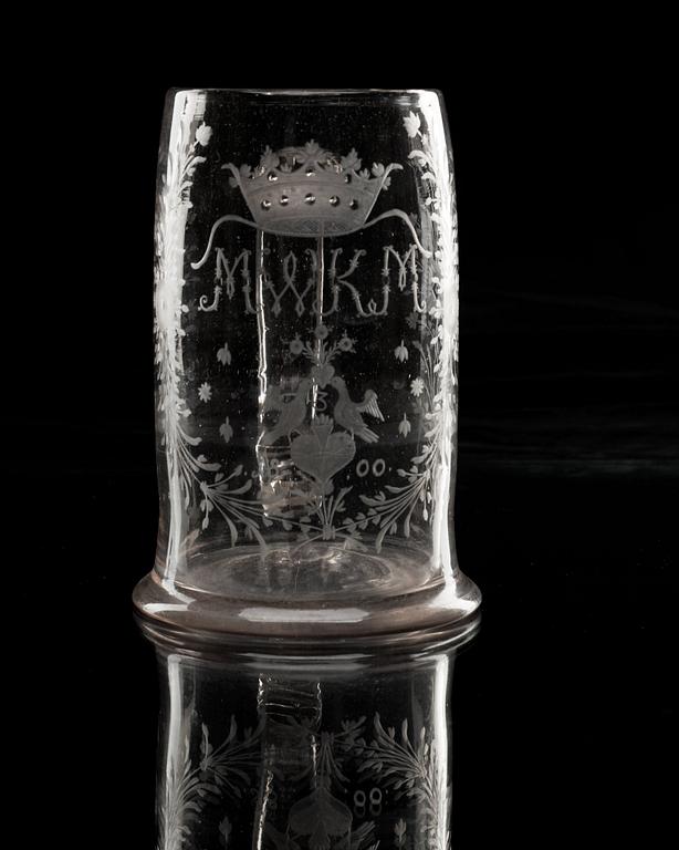 BRÖLLOPSBÄGARE, glas. Sverige, daterad 1800.