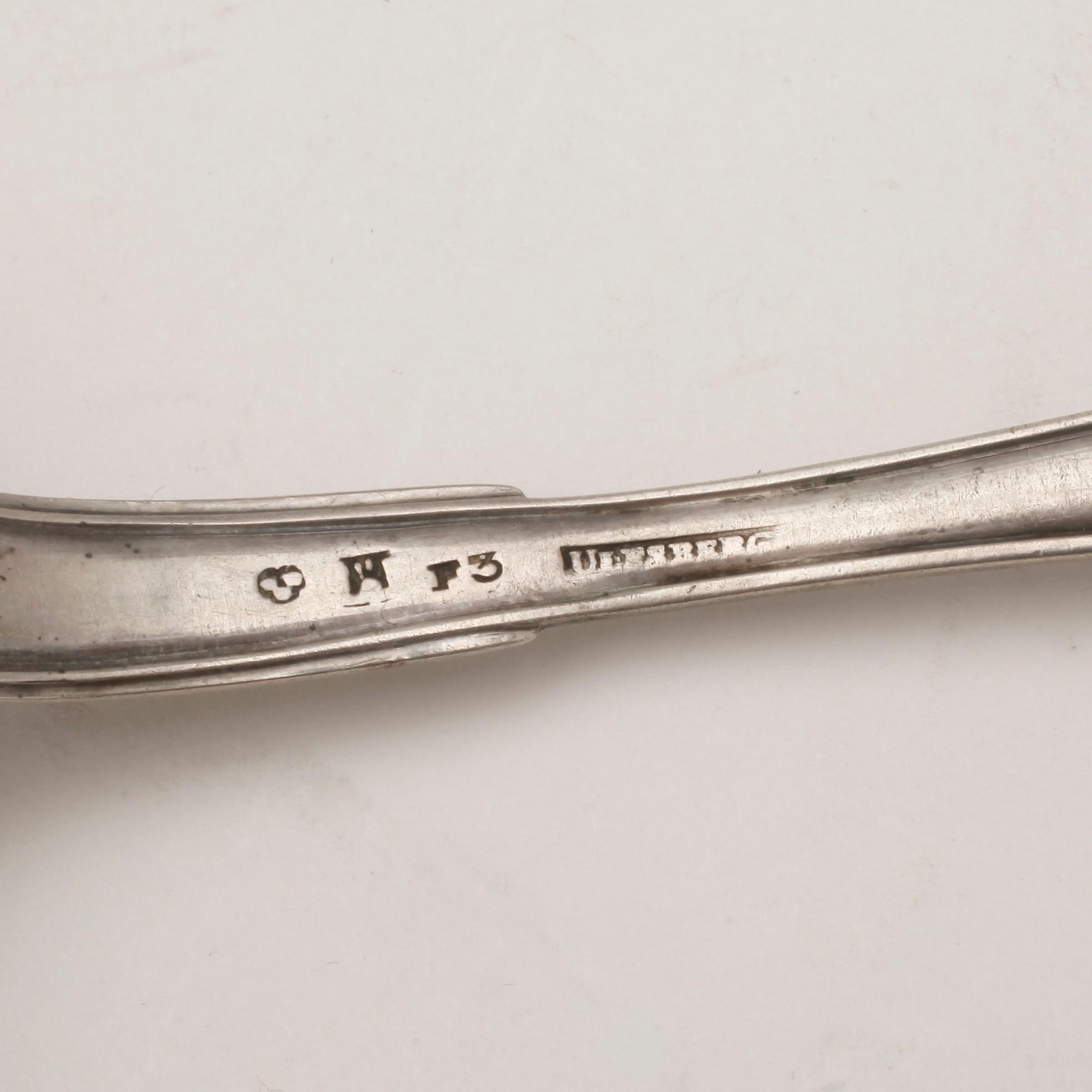 BESTICKSERVISDELAR, 45 delar, silver, bland annat C.J. Grönvall, mestadels omkring sekelskiftet 1900. Vikt ca 2114 gram.