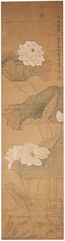 741. MÅLNING, lotus blommor i Songstil, i Yun Shouping (1633-1690) stil, Qingdynastin (1644-1912).
