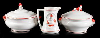 JULSERVISDELAR, 3 st, flintgods, Gustavsberg resp Göteborg. 1910-20-tal.