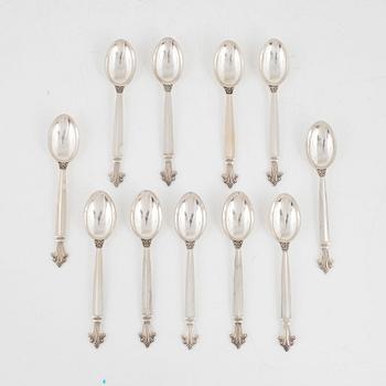 Johan Rohde, eleven 'Acanthus' sterling silver coffee spoons, Georg Jensen, Denmark post 1945.