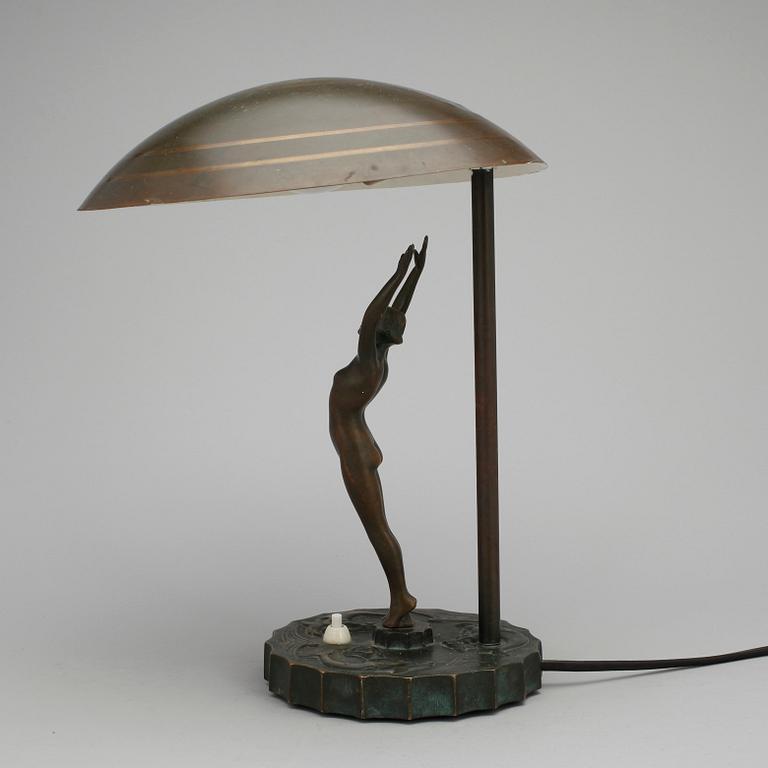 BORDSLAMPA, brons, art deco, 1920-tal.