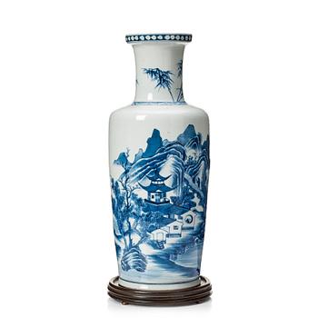 878. A blue and white roleau vase, late Qing dynasty, 19th Century.