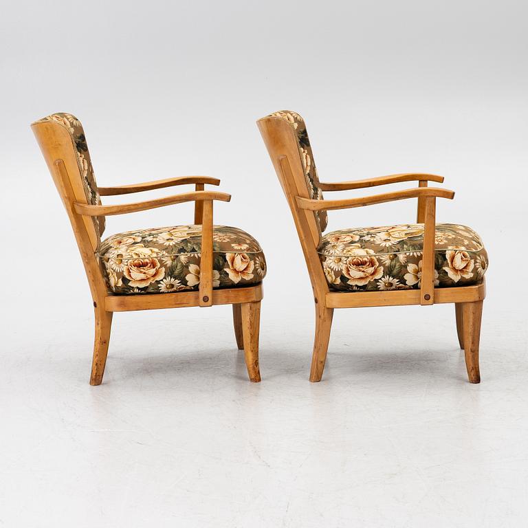 Einari Kyöstilä, fåtöljer, ett par, Oy Stockmann Ab, Kervo Snickerifabrik, Finland, 1940-tal.