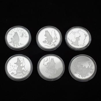 MYNT, 6 st, silver, Myntverket Sverige, minnespräglingar. Vikt 27 g.