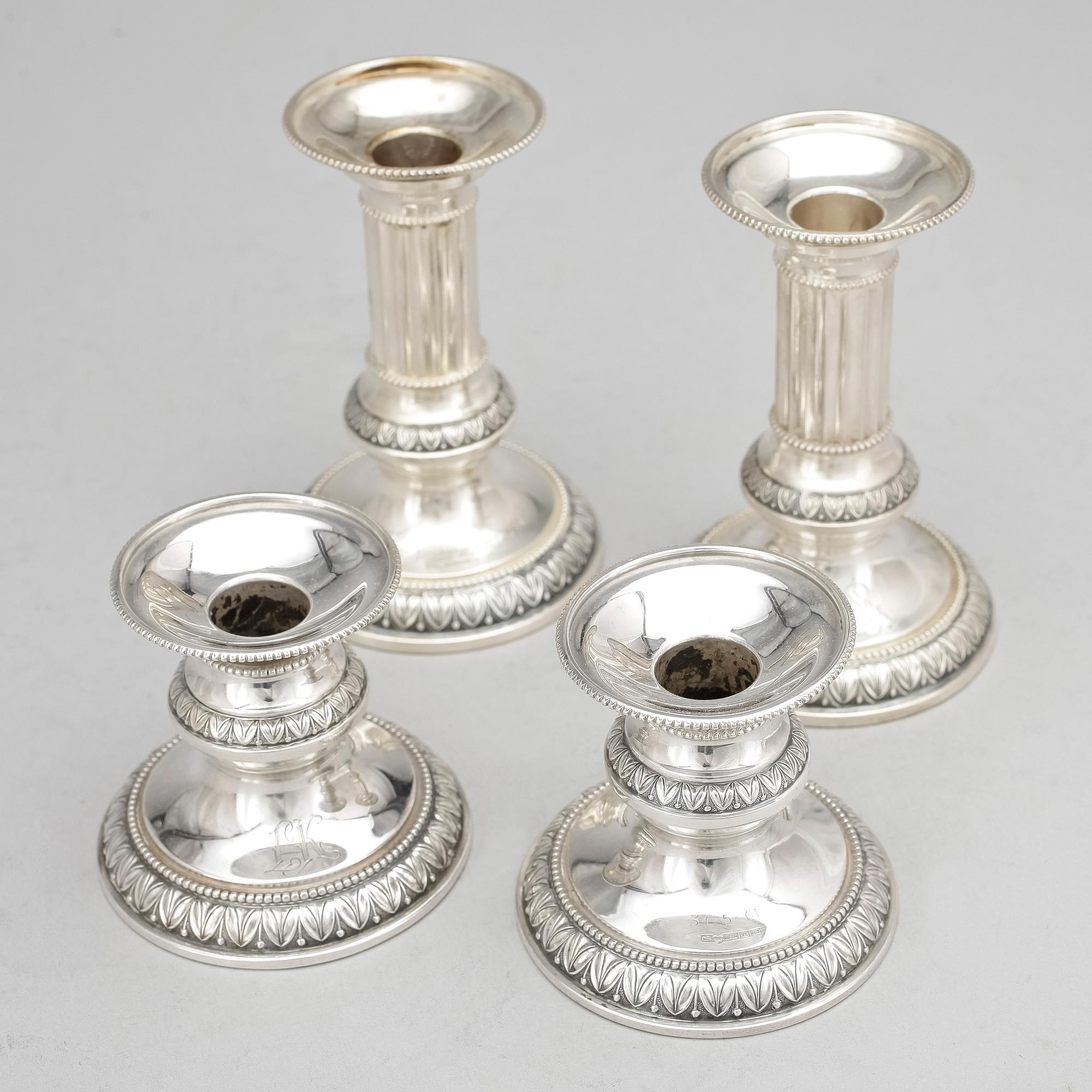 Ljusstakar 2 par, silver, Turku/Åbo, Finland. 1900-talets mitt.