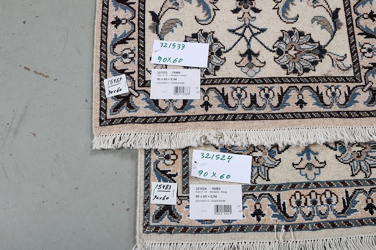 A pair of rugs, Nain, part silk, ca 90 x 60 cm & ca 90 x 60 cm.