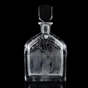 EDWARD HALD, an engraved bottle with stopper Orrefors, Sweden, model 1230.