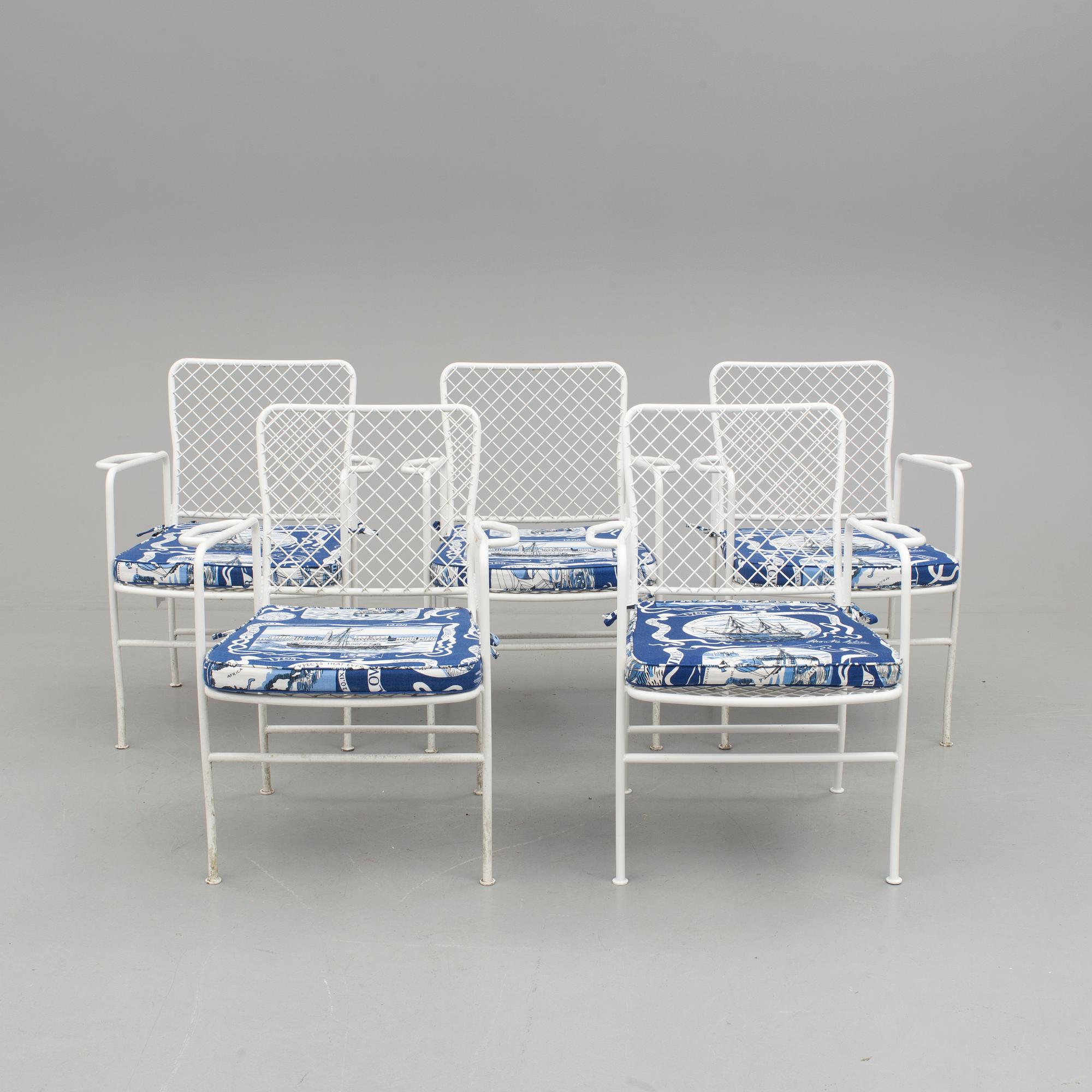 JOSEF FRANK, karmstolar för trädgård, 5 stycken. "591", Firma Svenskt Tenn, formgiven under mitten av 1930-talet.