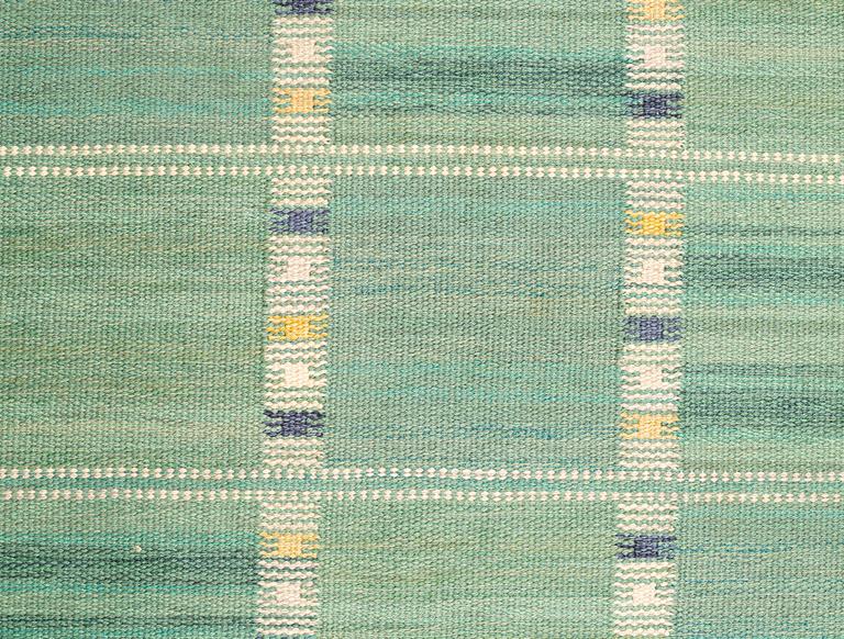 Barbro Nilsson, matto, "Falurutan grön, Alice", flat weave, ca 218 x 146,5-150,5 cm, signed AB MMF BN.