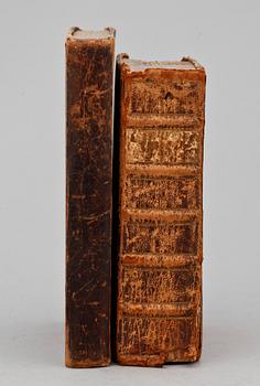 KOKBÖCKER, 2 st, bla "Hielpreda i hushållningen för unga fruentimmer" av C. Warg, sjunde uppl, Stockholm 1780.