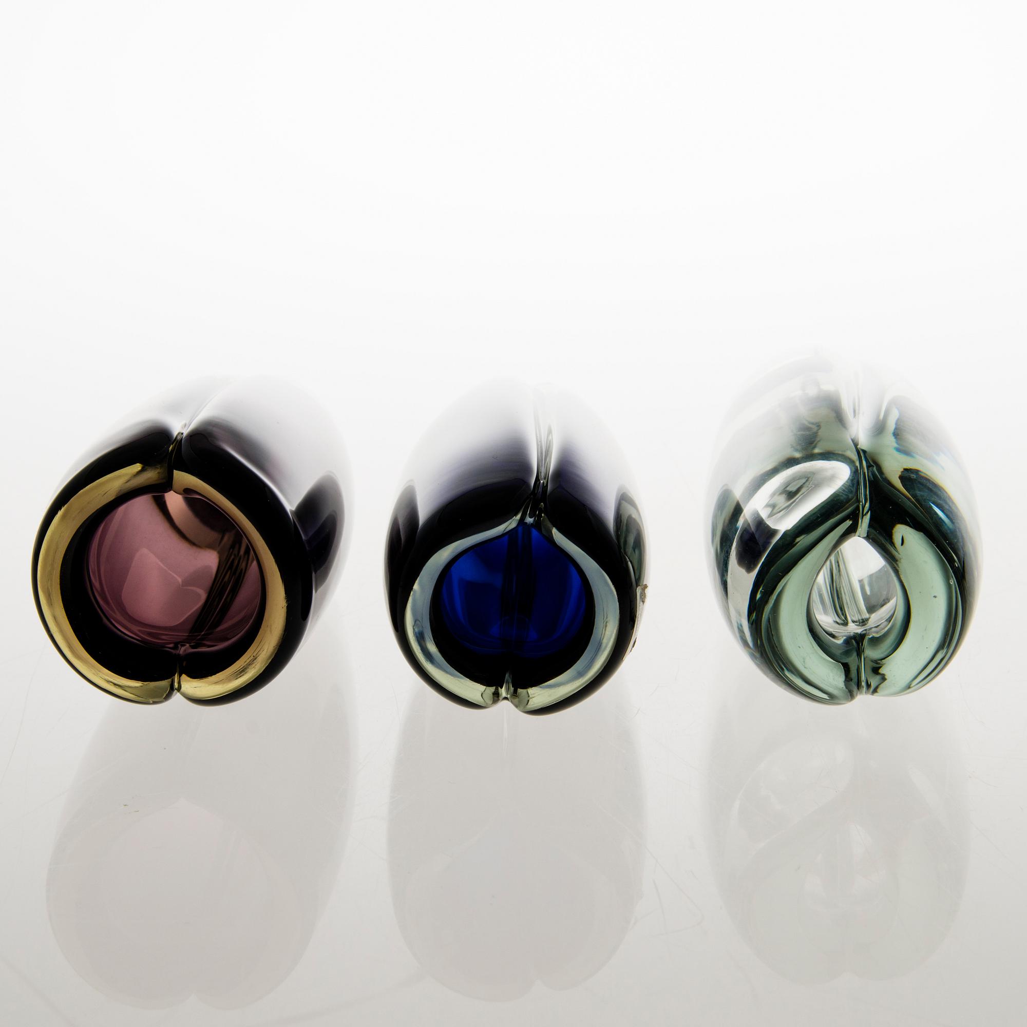 KAJ FRANCK, five 'Usva' glass vases, signed K. Franck, Nuutajärvi Notsjö 1950-60:s.