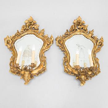 A pair of Venetian mirror lamps in rococo style,  20th century.