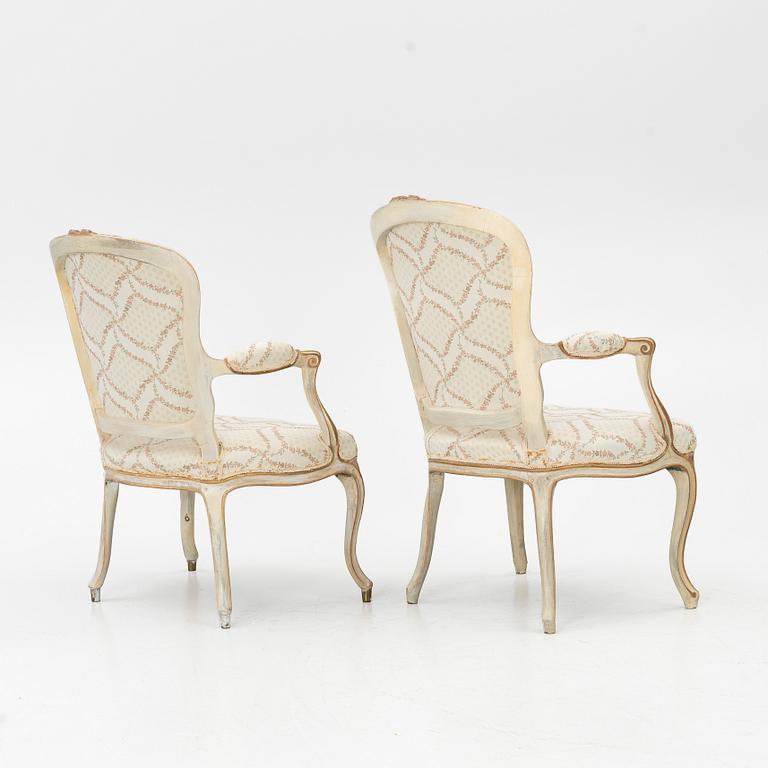 A matched pair of Rococo armchairs, 18th Century.