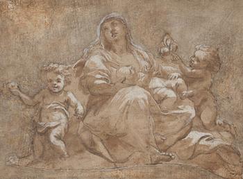 727A. Francesco Albani Attributed to, The Madonna with the child and the Infant John and a Cherub.