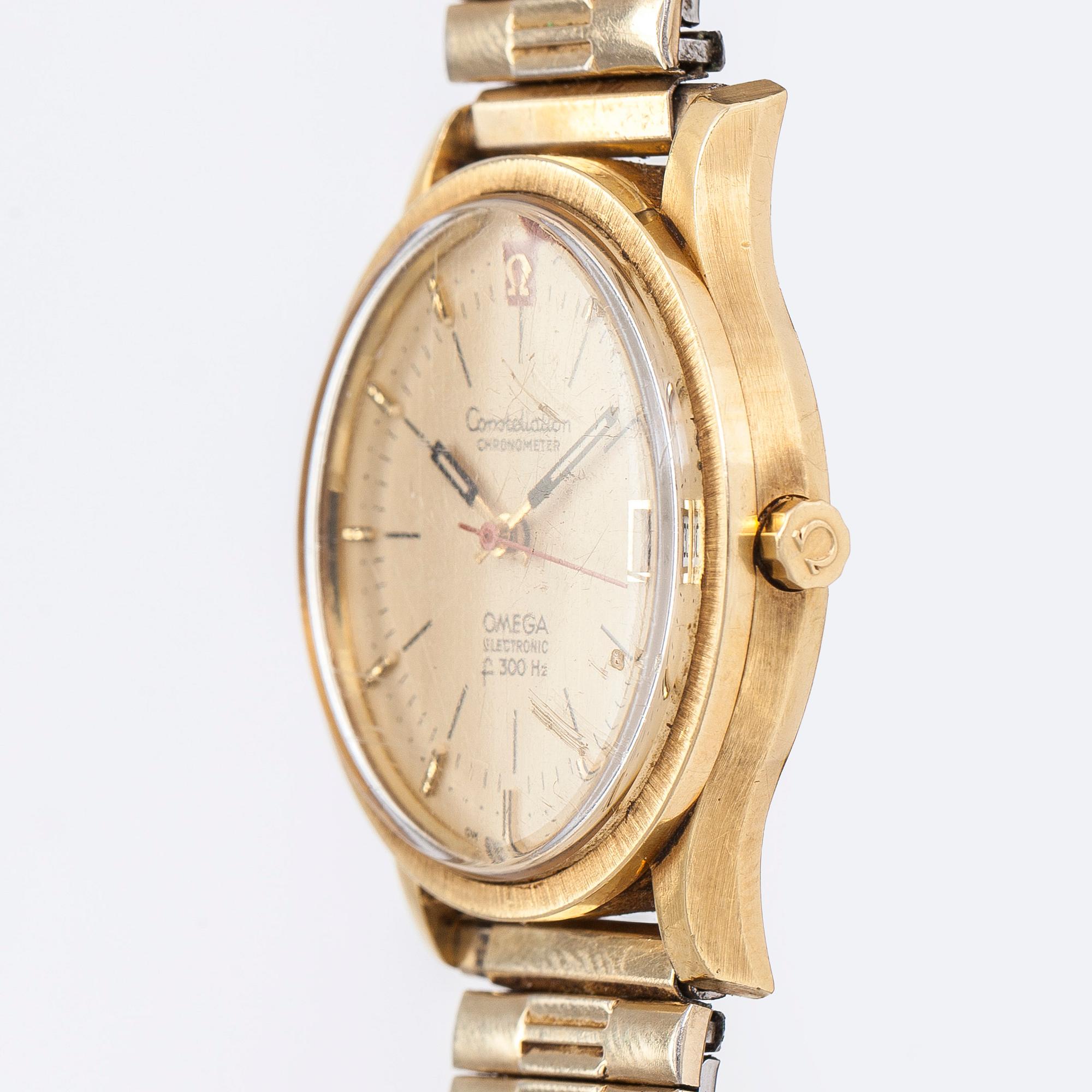 Omega, Constellation, Electronic ( f300Hz), armbandsur, 18K guld, stämgaffel,  plexiglas, ca 1970.