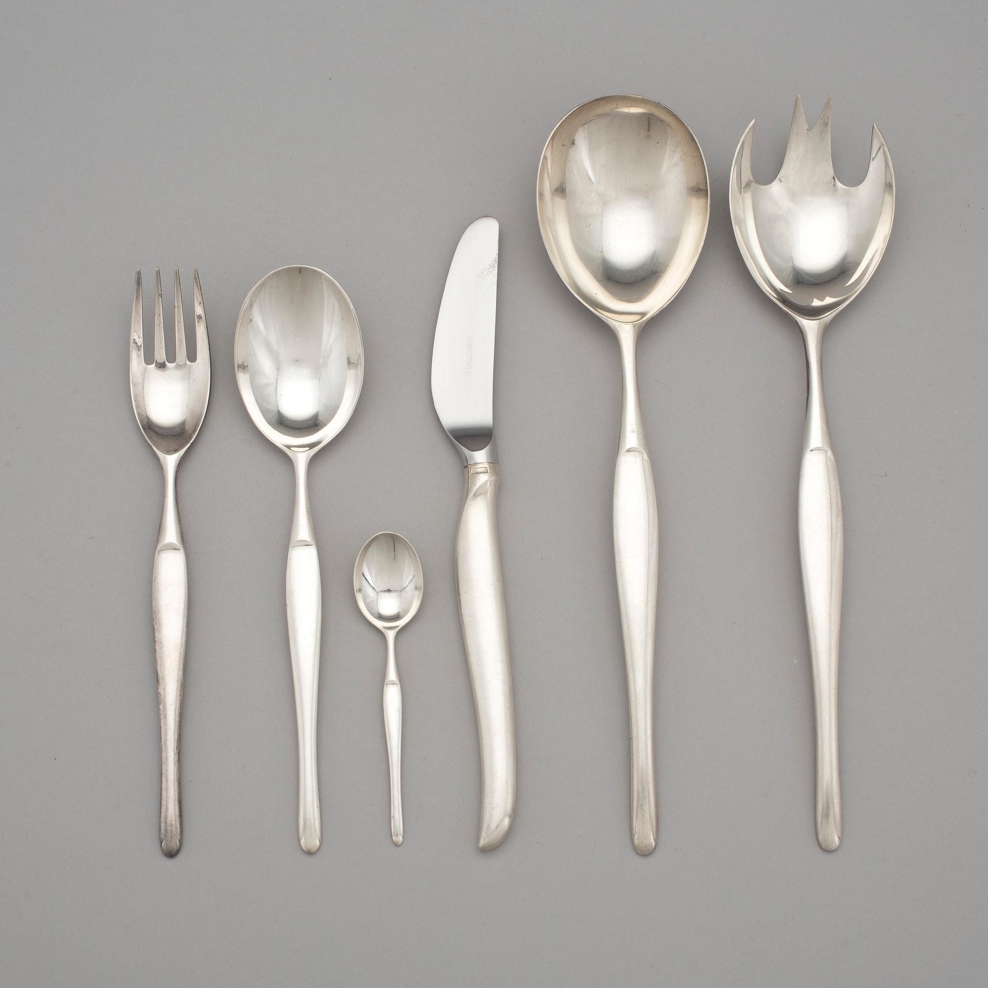 TAPIO WIRKKALA, bestickservis, 78 delar, nysilver, "Duo", Christofle, 1950-tal.
