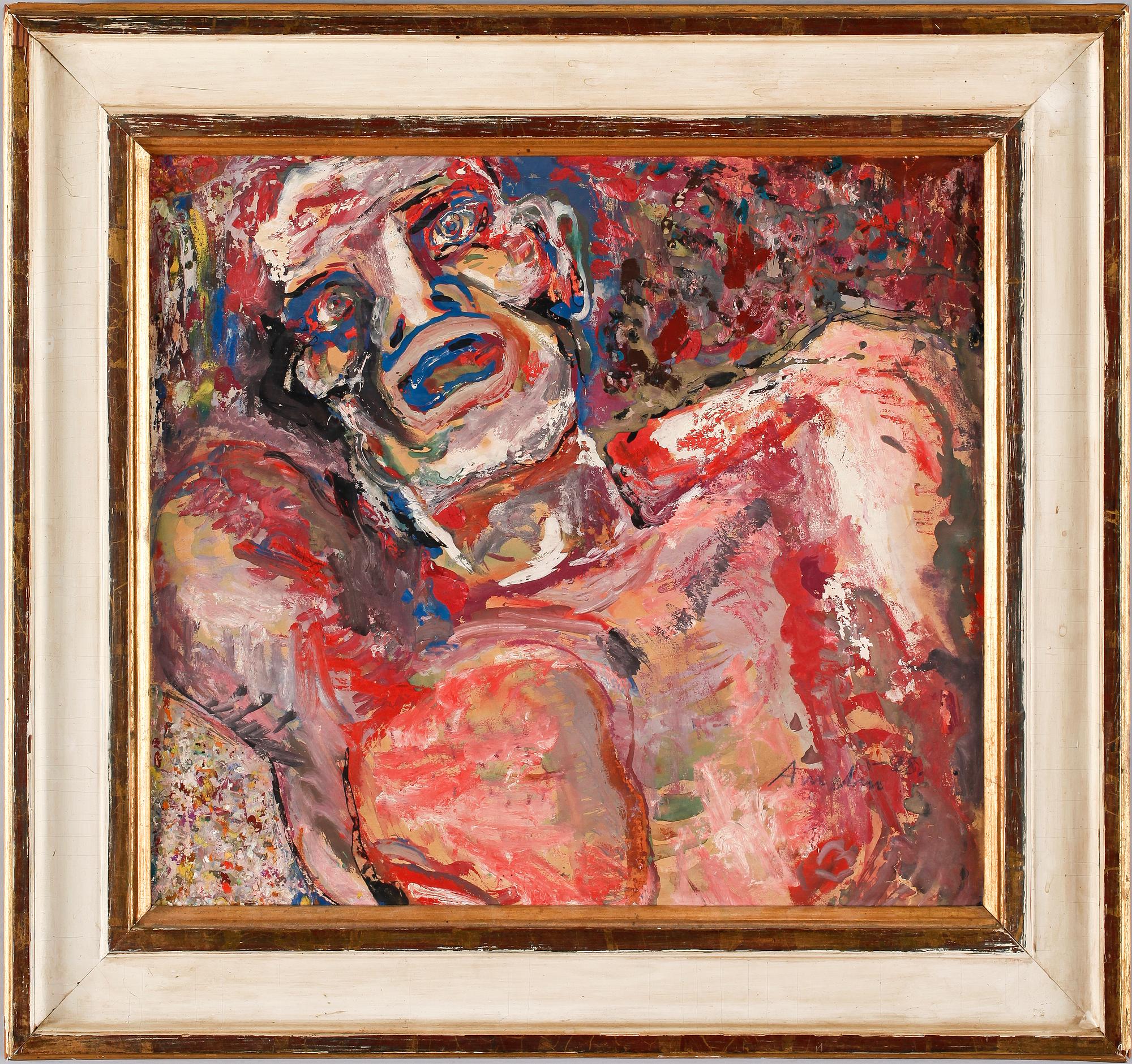 ALBIN AMELIN, gouache och olja på pannå. Sign o dat 1928.