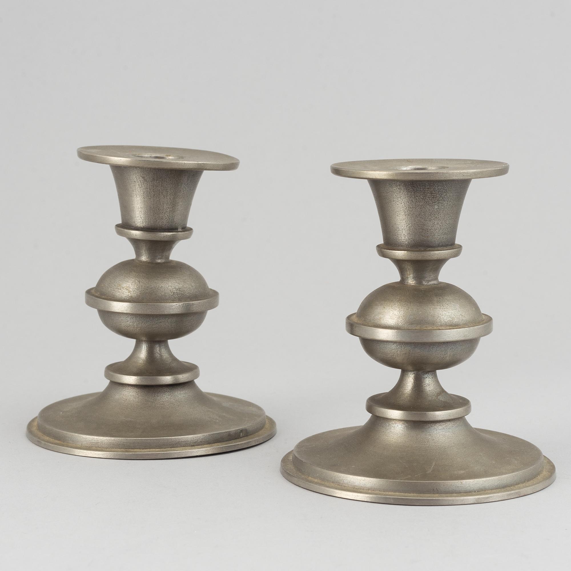 Edvin Ollers, a pair of pewter candlesticks, Schreuder & Olsson, Stockholm 1973.