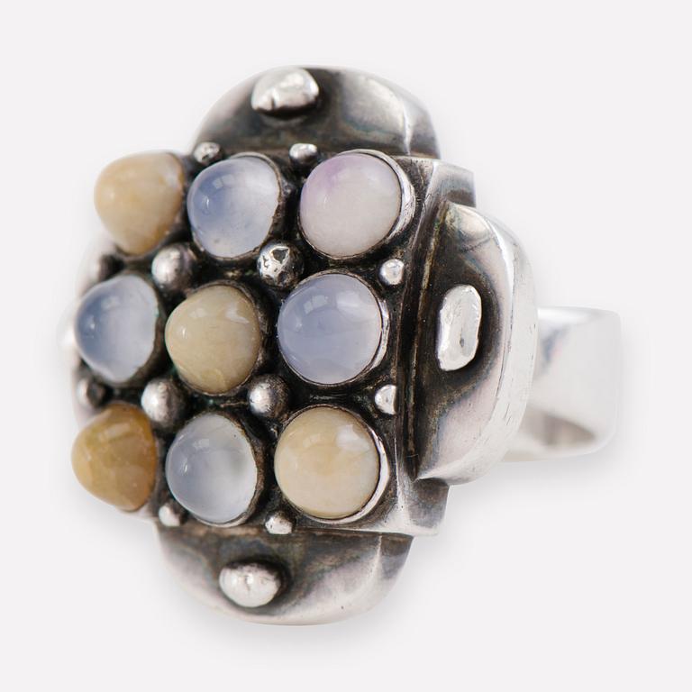 Saara Hopea, RING, silver, semipreciuos stones gemstones. Ossian Hopea, Porvoo Finland 1961.