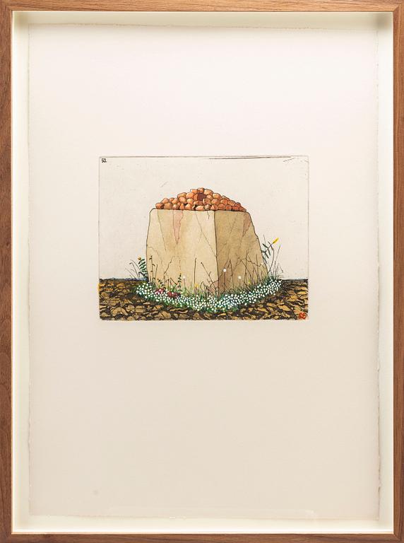 STEN EKLUND, hand colored etching, signed.