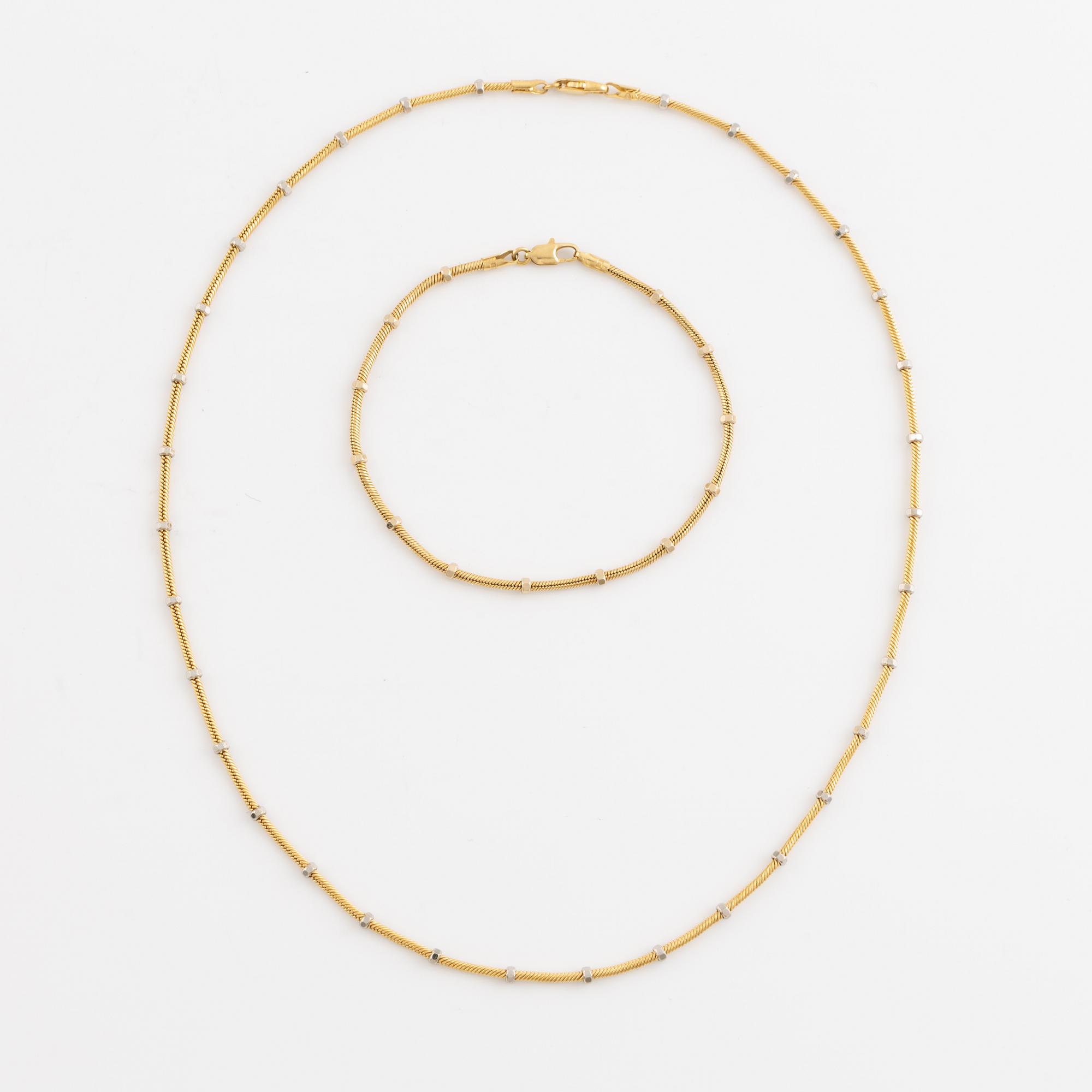 Collier och armband, 18K guld.