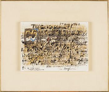 Olle Ängkvist, mixed media on panel, signed and dated 17 aug 1962.