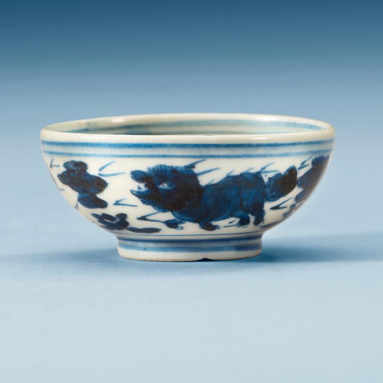 A miniature blue and white cup, Ming dynasty with Jiajing six character mark.