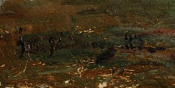 OKÄND KONSTNÄR, olja på pannå, otydligt signerad, sekelskiftet 1900.