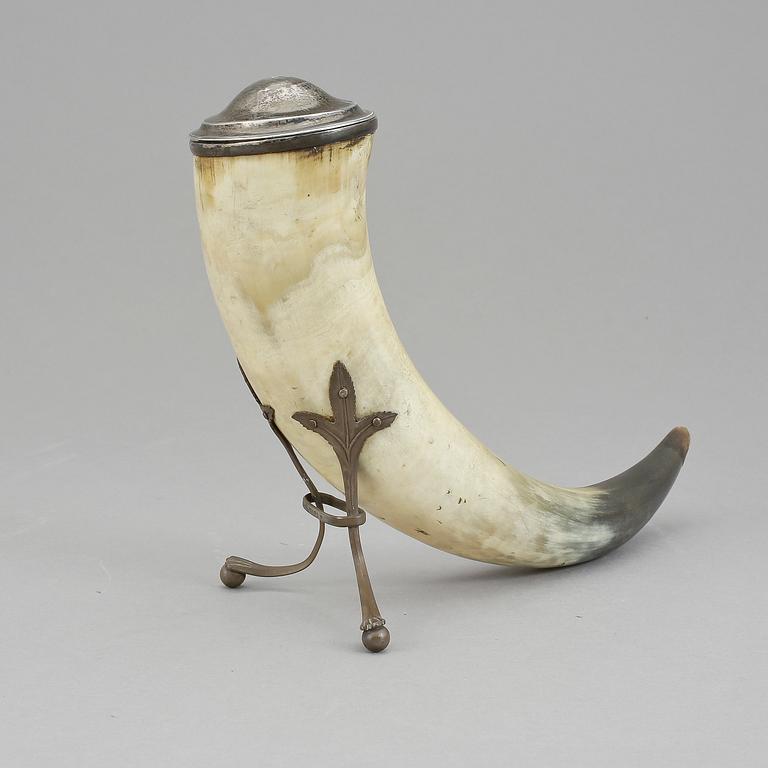 DRYCKESHORN, silver och horn, Nils Wendelius, Uppsala, 1840.