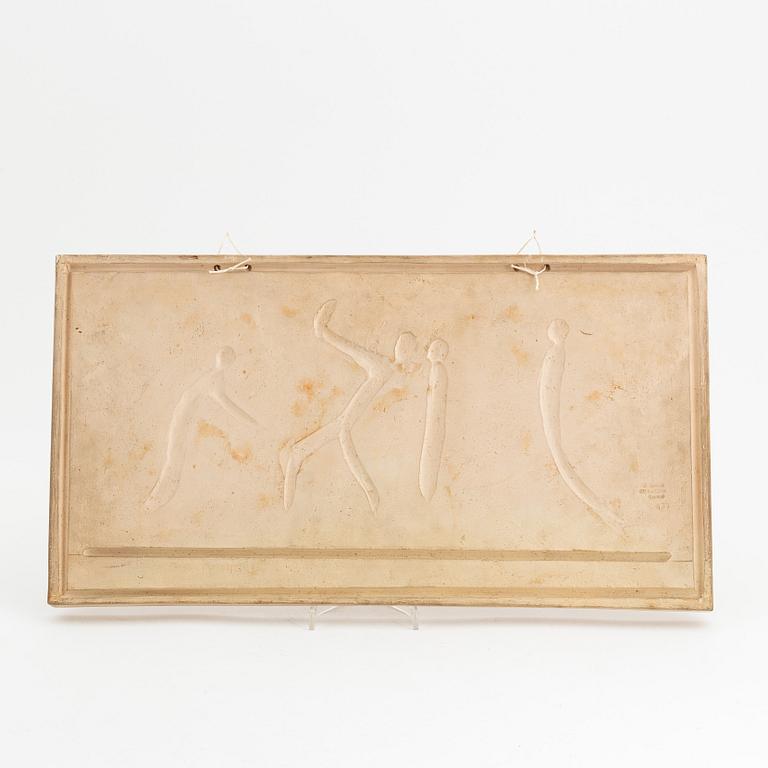 Bertel Thorvaldsen, after, a painted plaster relief, manufactered by Peter Ipsen, 19th century.