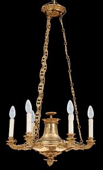 An Empire 19th century gilt bronze six-light hanging-lamp.