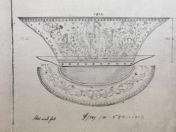 Simon Gate, a Swedish Grace engraved glass bowl with stand, Orrefors 1930, model 147, engraved by Karl Rössler.