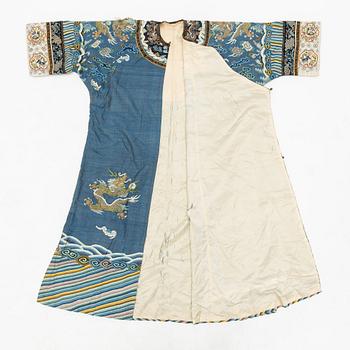 A five clawed dragon kesi robe on blue ground, Jifu, Qing dynasty, 19th century.