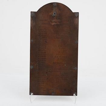 A copper plaque, 'Fortifikationsbefälhafvare i Carlscrona fästning 1680-1932', Sweden.
