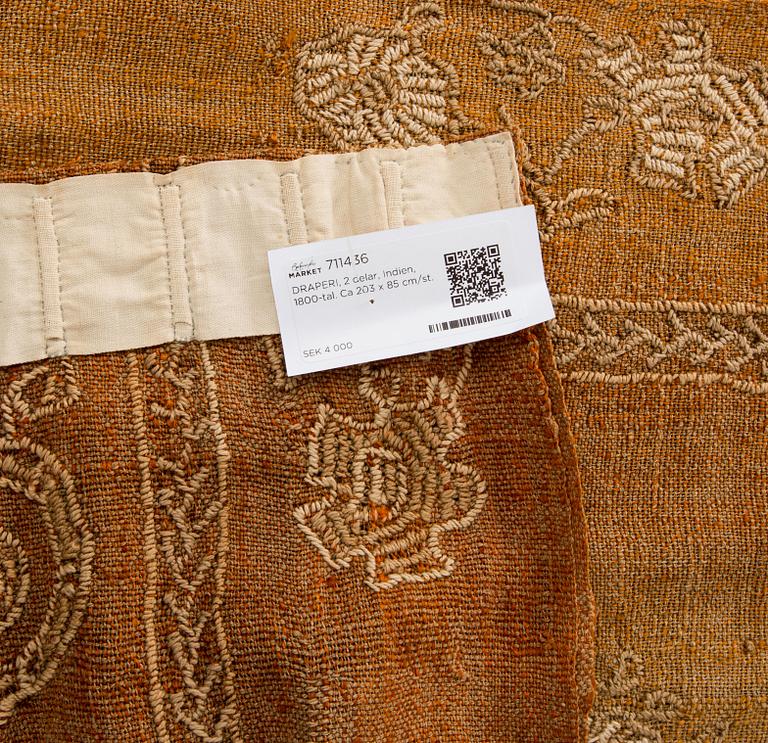 DRAPERI, 2 delar, Indien, 1800-tal. Ca 203 x 85 cm/st.