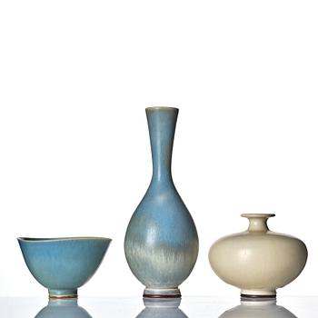 Berndt Friberg, two stoneware vases and a bowl, Gustavsberg studio, Sweden 1955, 1978 and 1979.