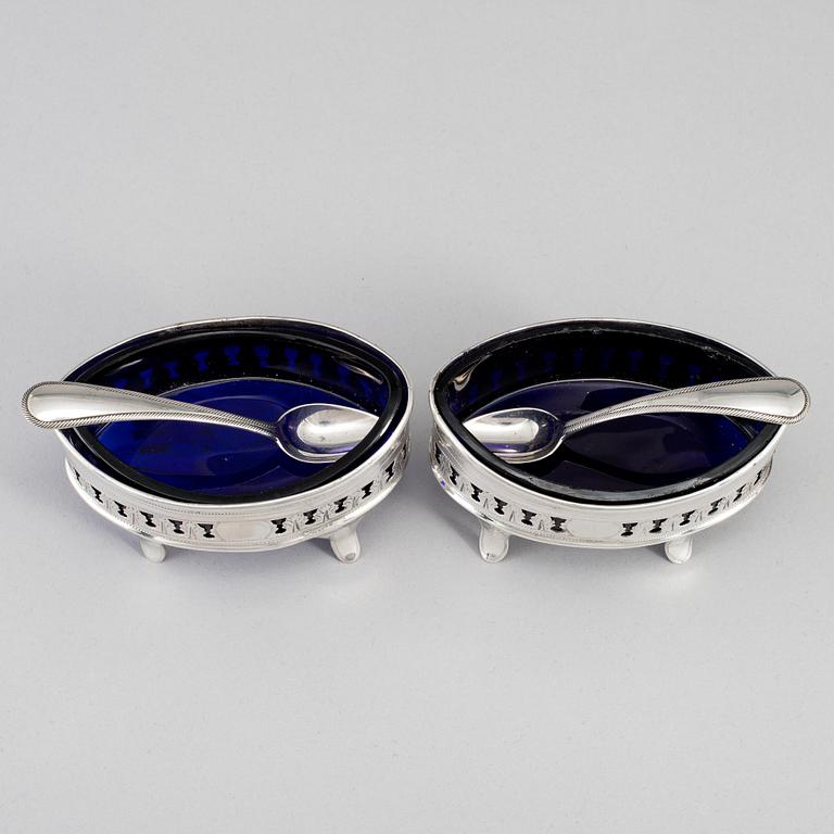 A pair of silver salt cellars, mark of H.