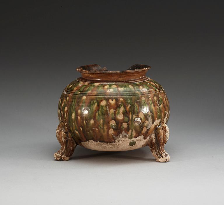 A sancai glazed tripod censer, Tang dynasty (618-907).