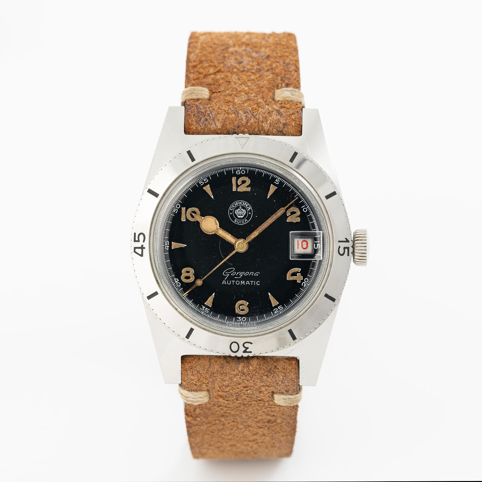 Corona Suiza, Gorgona, "Skin Diver", "Radium Dial", wristwatch, 36 mm.