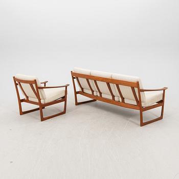 Peter Hvidt & Orla Mølgaard Nielsen, a teak sofa and armchair "Slädes" France & Daverkosen, designed in 1961.