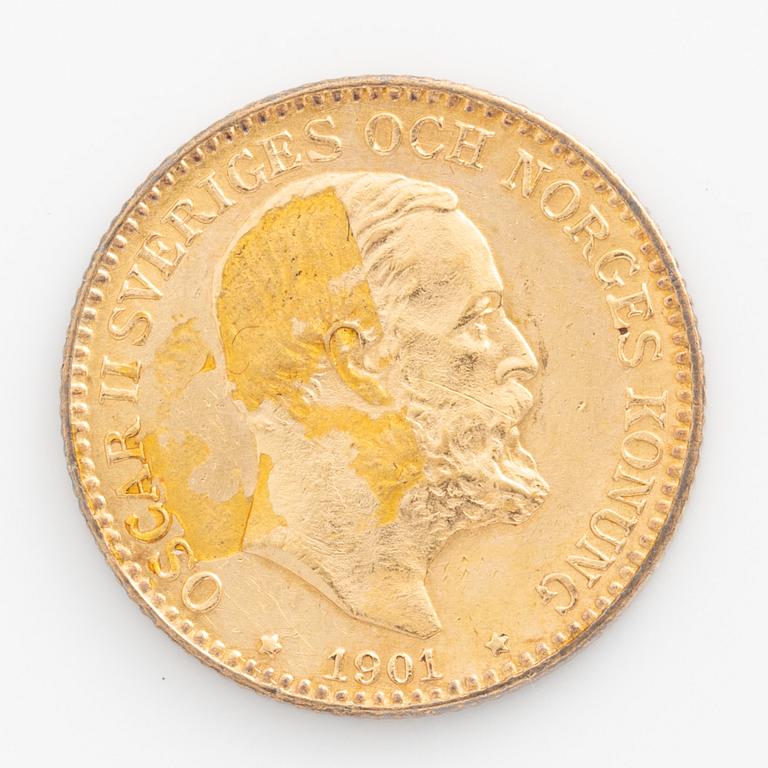 Oscar II, gold coin, 10 kronor 1901.